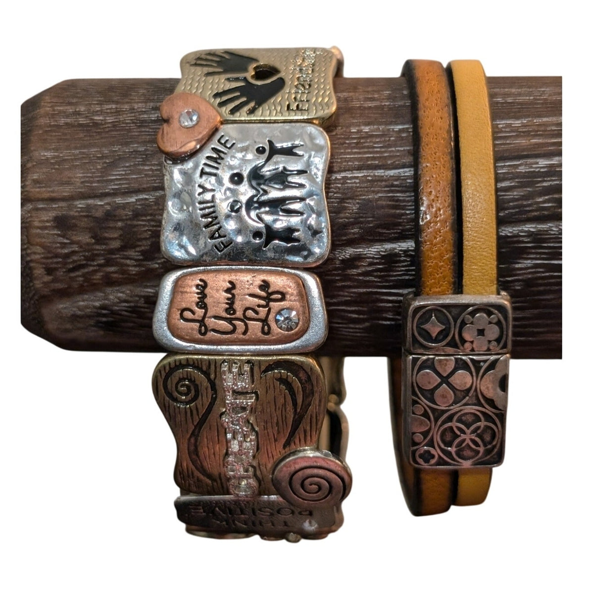 Wholeness Three Tone Bracelet & Leather Sunflower Bracelet Lot