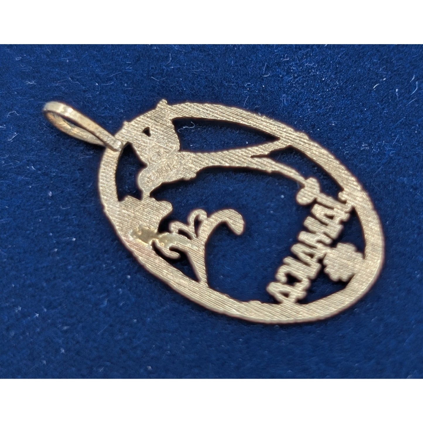 14K Yellow Gold Jamaica Hummingbird Flower Caribbean Pride Statement Pendant