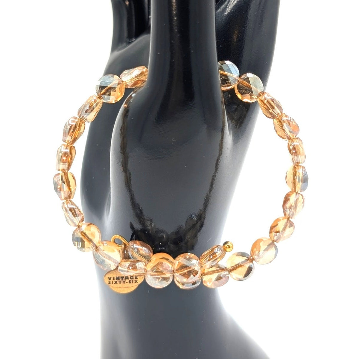Alex and Ani Champagne Color Faceted Crystal Bead Wire Bangle Bracelet One Size