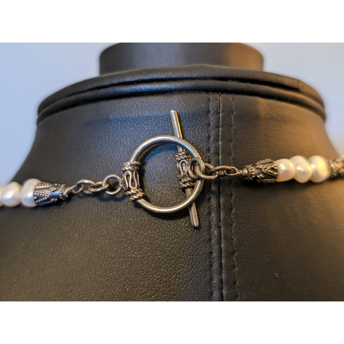 Freshwater Pearl Balinese Sterling Silver Toggle Clasp 16.5" Necklace