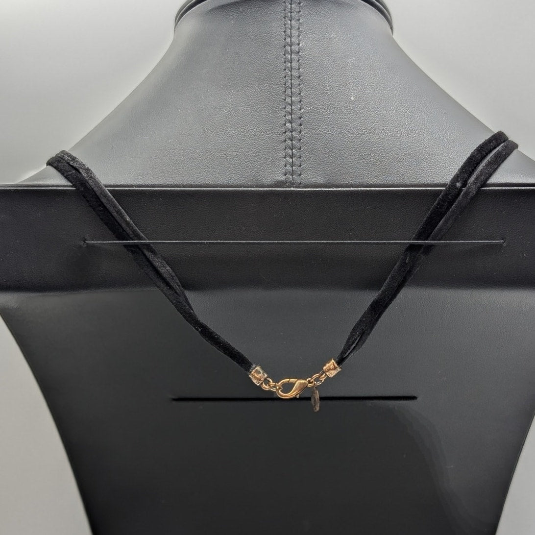 Chico's Antiqued Gold Rhinestone Dangle Double Leather Corded 30" Necklace