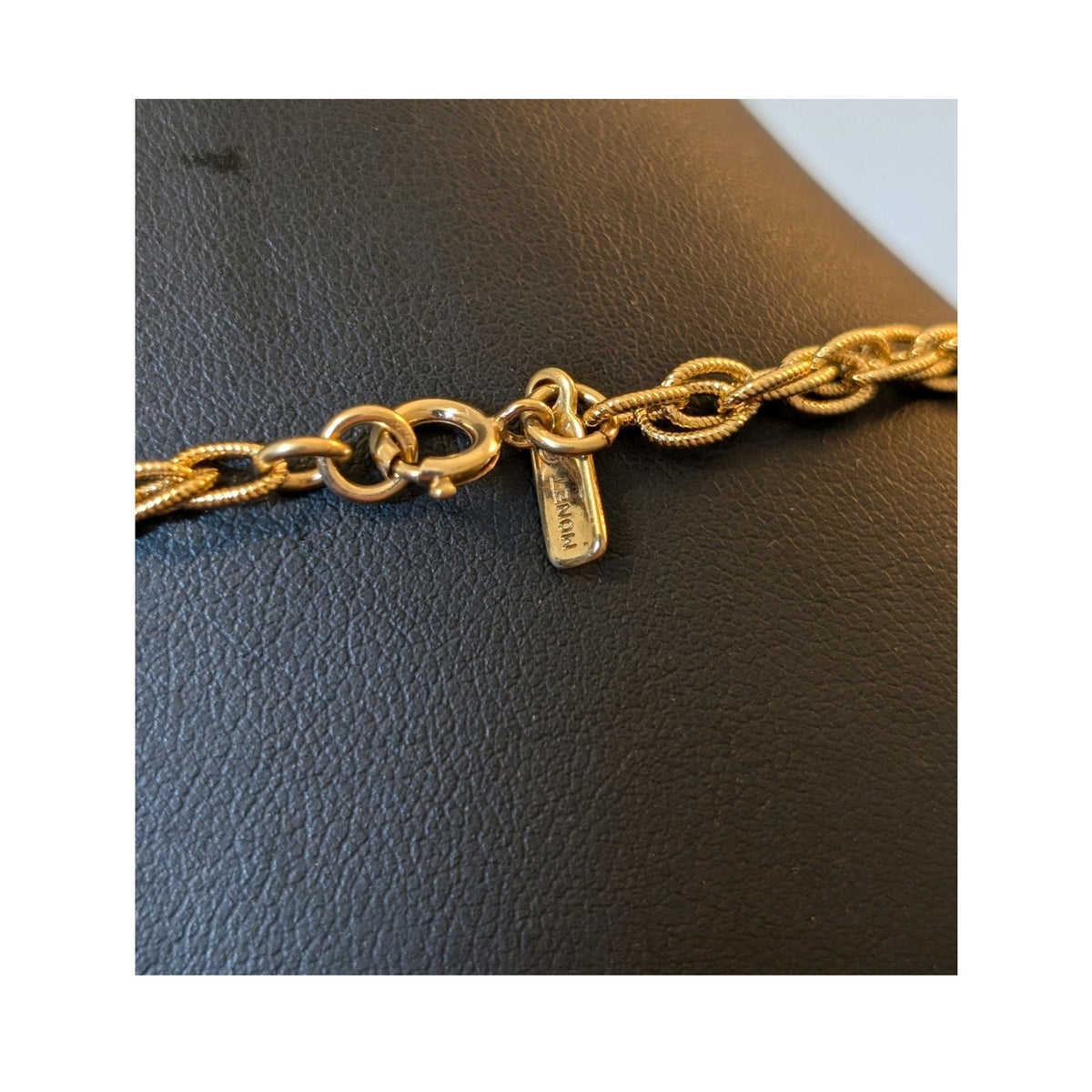 Vintage Signed Monet Textured Gold Tone 28" Necklace