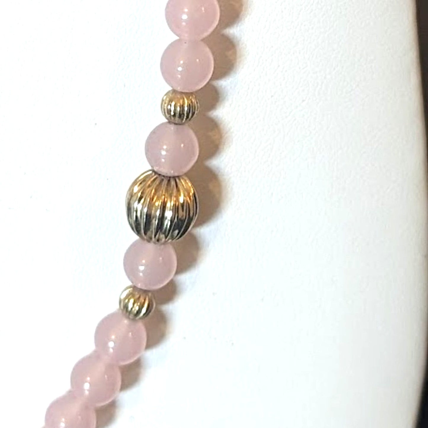 Vintage Pale Pink Acrylic & Gold Etched Bead Necklace with Acrylic Barrel Clasp
