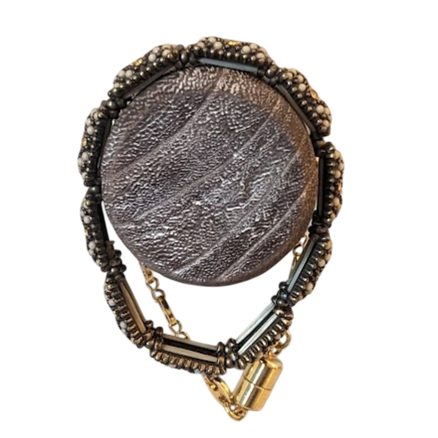 Bronze Rhinestone Beaded Stretch and Gold Tone Magnet Closure Chain Bracelets