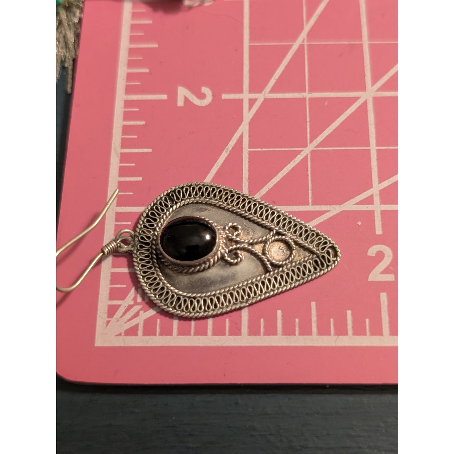Vintage Black Onyx Bali Inspired Teardrop Dangle Earrings