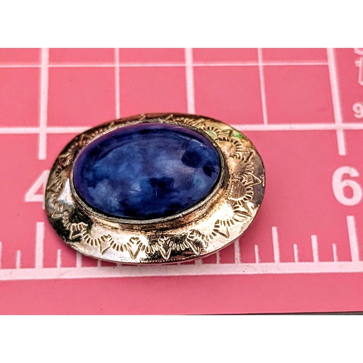 Vintage Costume Silver Tone Large Blue Cabochon Clip On Earrings
