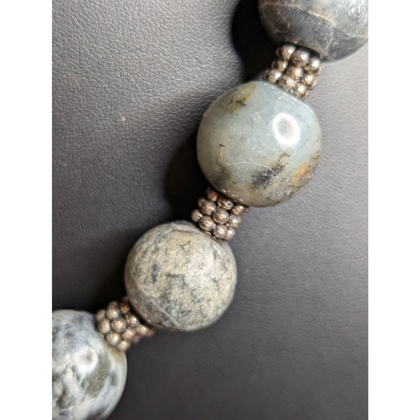 20mm Blue Gray Green Gemstone Statement w/ Bar Toggle Clasp 22" Necklace