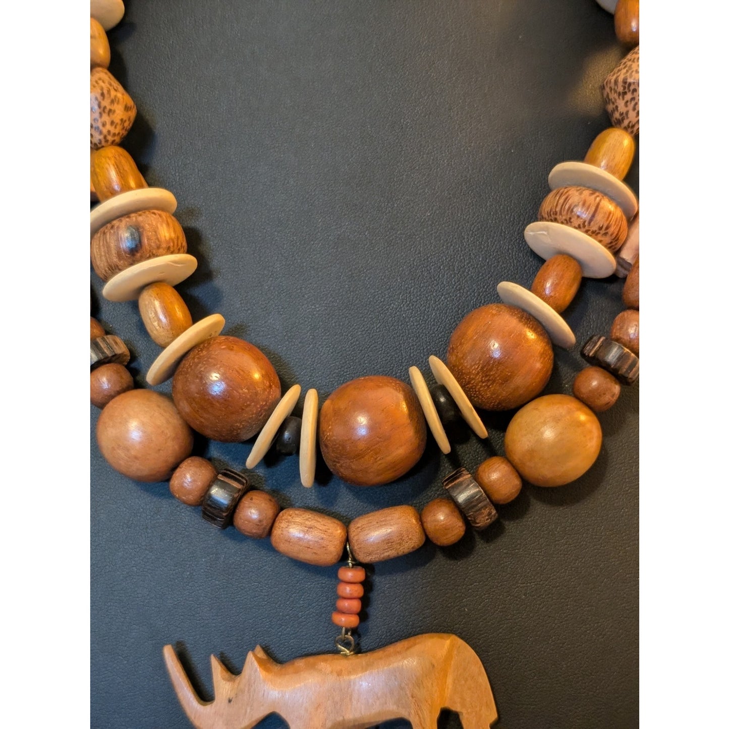 Lot of Two Vintage Tribal Ethnic Wooden Carved Animal Bead Necklaces