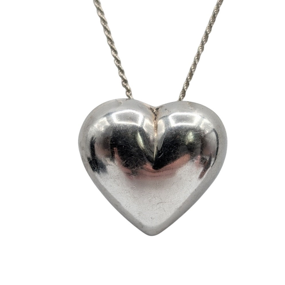 Vintage 925 Italy Sterling Silver Puff Heart Pendant Chain 20" Necklace