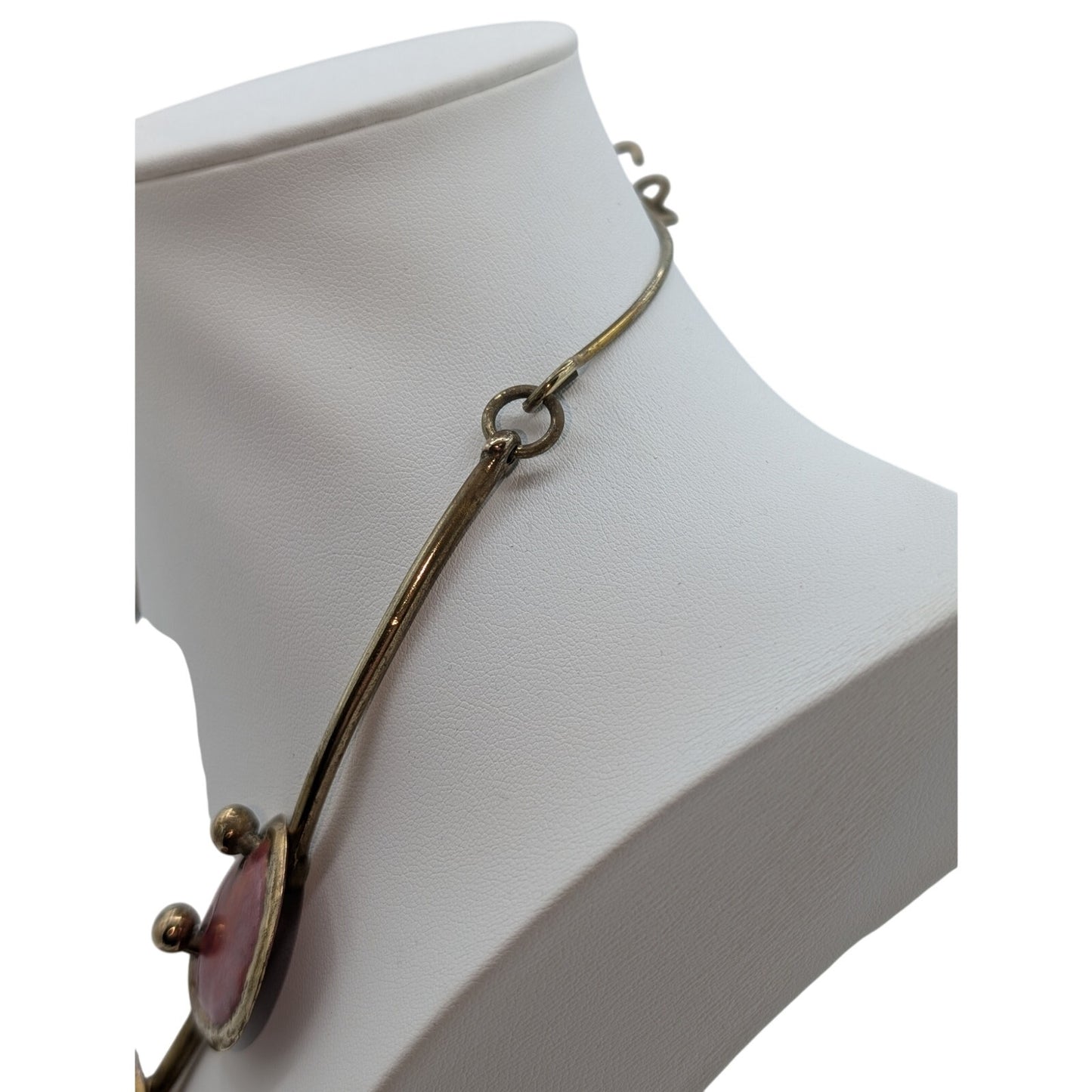 Vintage Modernist Brutalist Red Enamel Brass Disk Artisan Handmade 20" Necklace