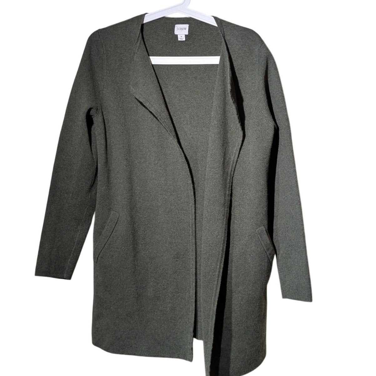 J. Crew Vanessa Dark Olive Green Cotton Open Front Cardigan Sweater Jacket Sz S