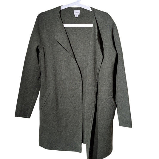 J. Crew Vanessa Dark Olive Green Cotton Open Front Cardigan Sweater Jacket Sz S