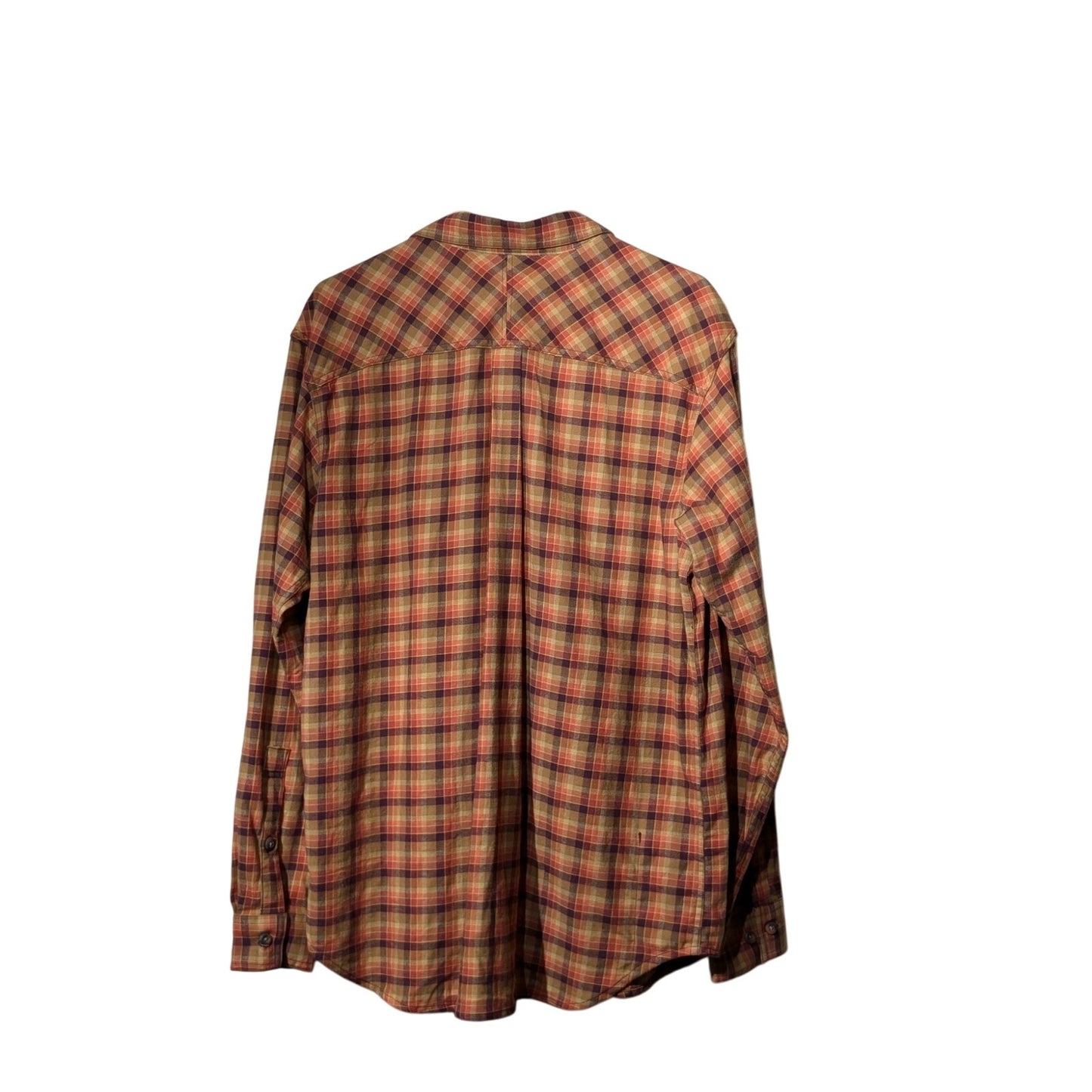 Columbia Orange Plaid Reg Fit Cotton Stretch Flannel Button Up Shirt Mens Sz L