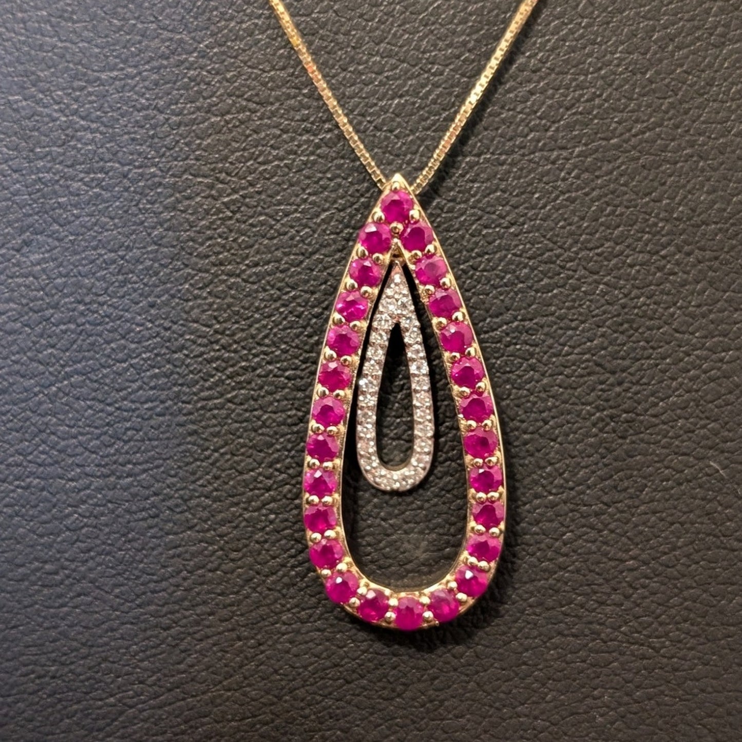 Estate Gorgeous Red Spinel Diamond 14k Yellow Gold Pendant Chain 18" Necklace