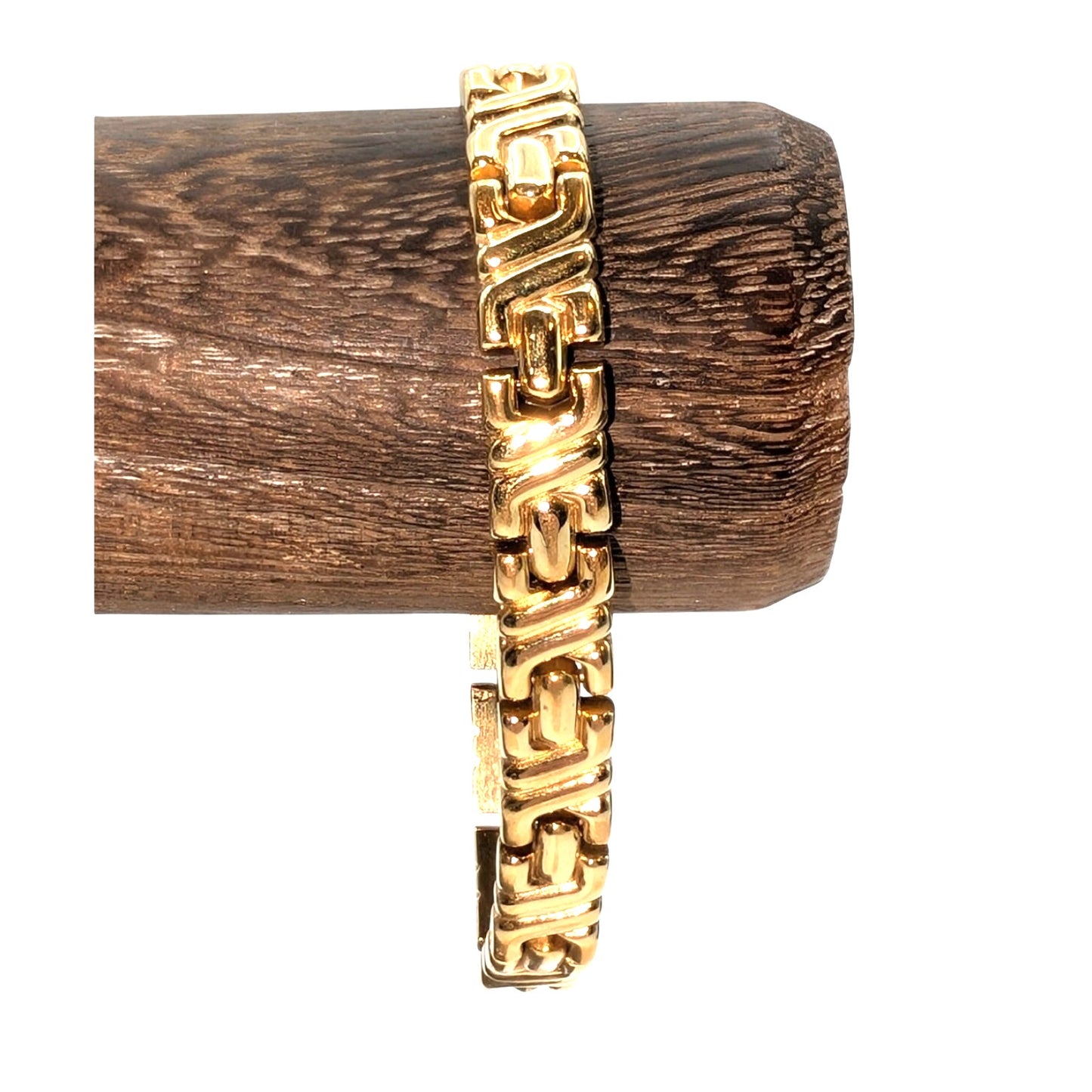 Vintage Unmarked Gold Tone Articulated X Link Fold Over Clasp Bracelet