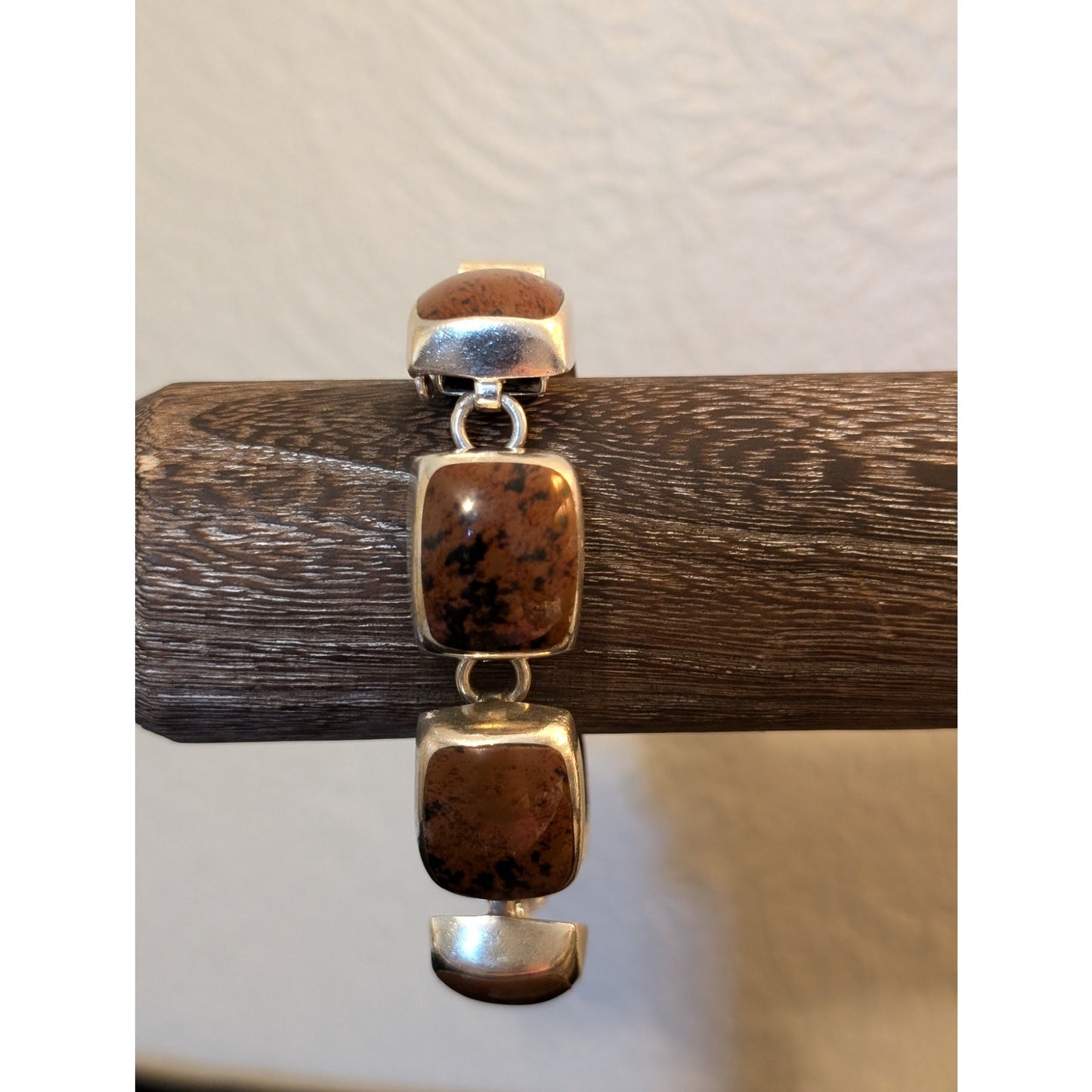 Vintage Taxco Mexico 925 Sterling Mahogany Obsidian Bracelet