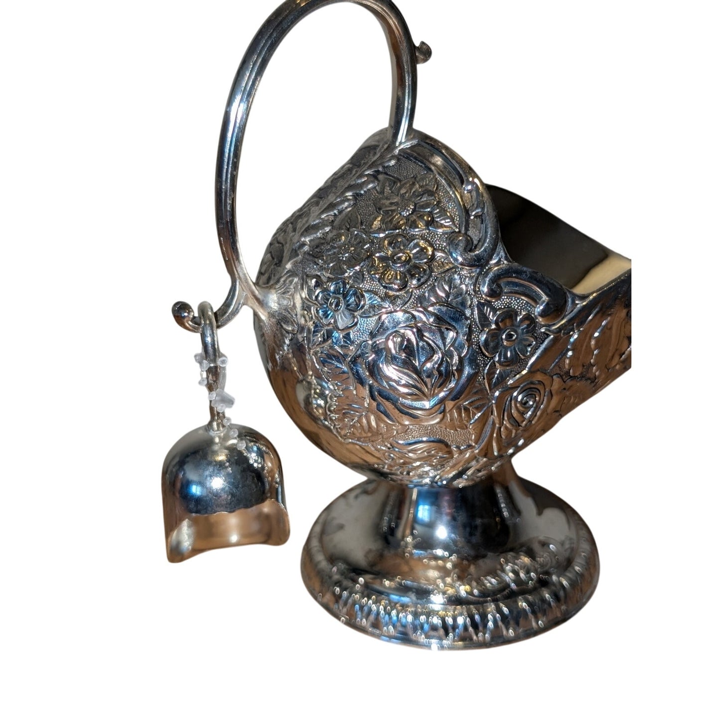 Vintage Victorian Repousse Silver Plated Sugar Scuttle With Scoop