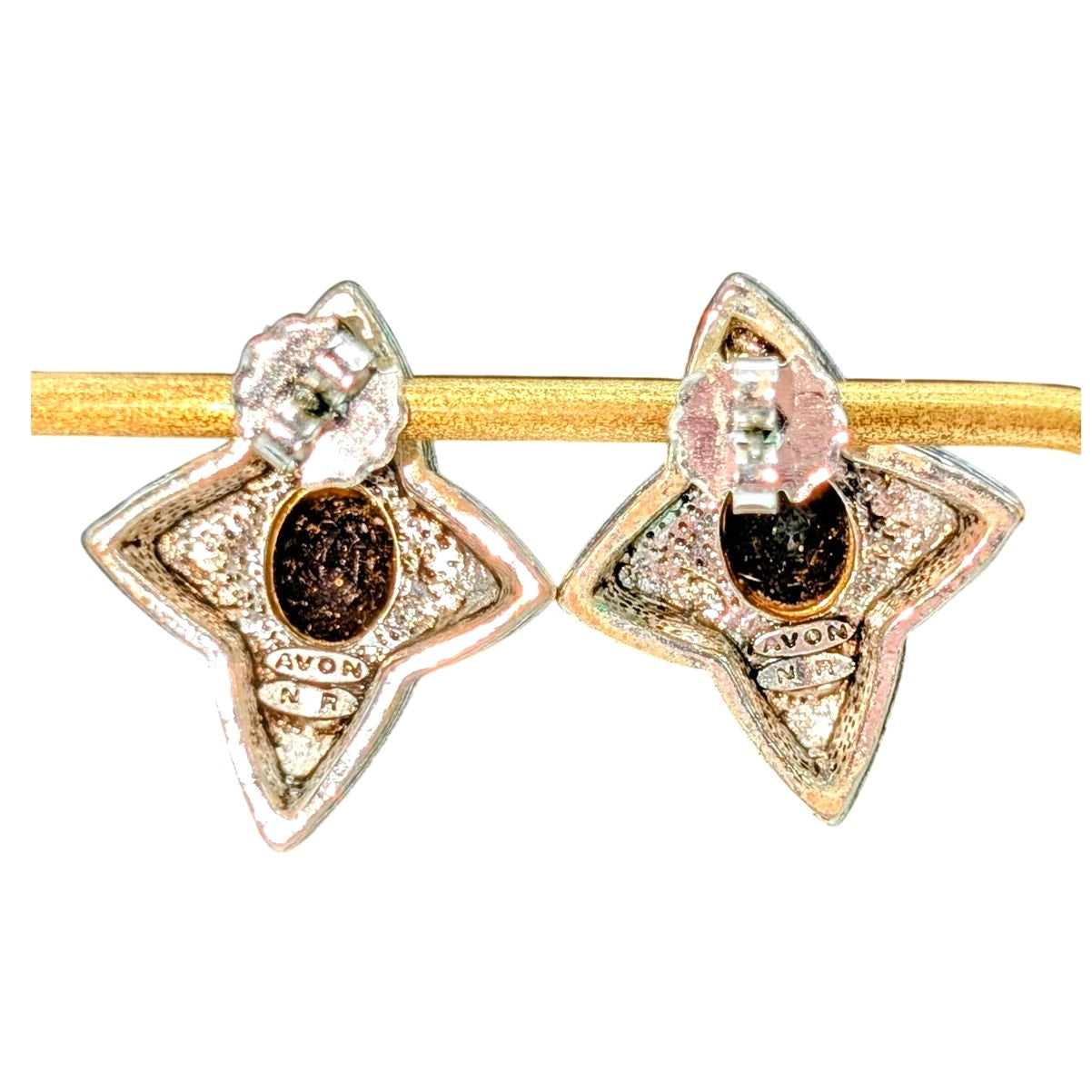 Vintage Avon Two Tone Faceted Reddish Brown Glass Center Stone Earrings