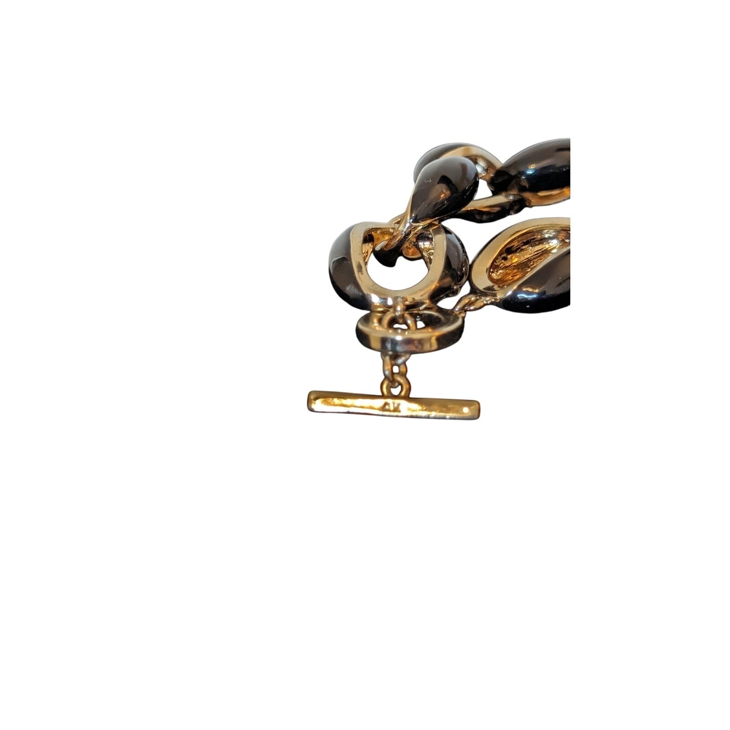 Vintage Anne Klein Chunky Black Enamel Gold Tone Link Toggle Clasp Bracelet