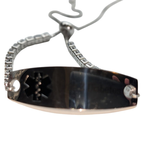Stainless Steel Type 2 Diabetes Medical Alert CZ Chain Link Pull Bracelet