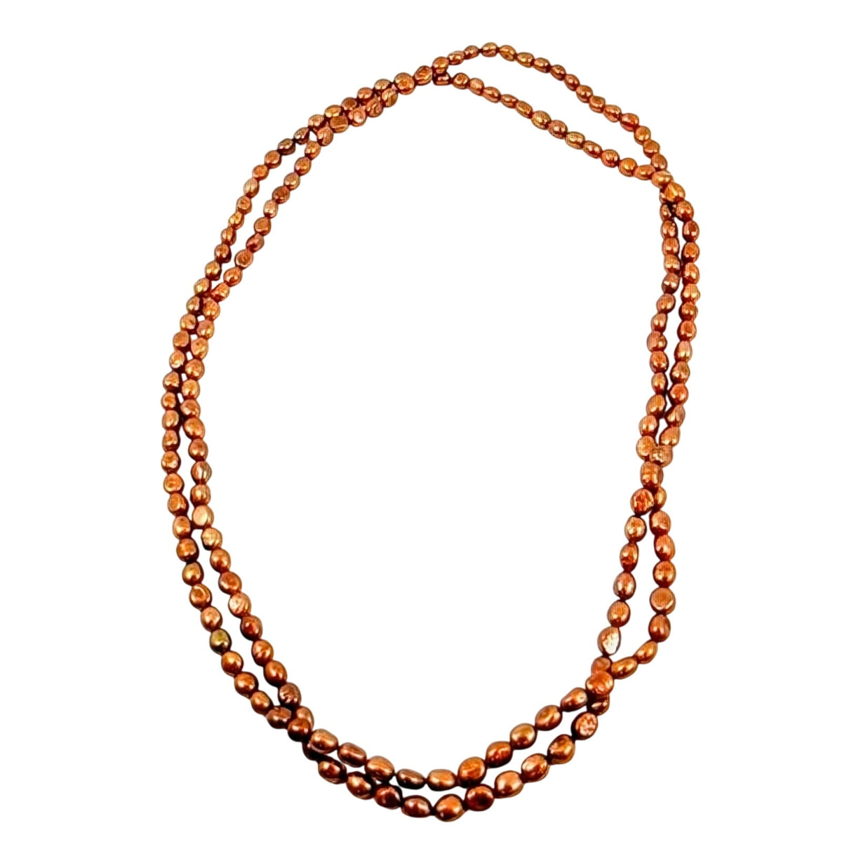 Vintage 66" Copper/Bronze Tone Freshwater Pearls Necklace 115.7g
