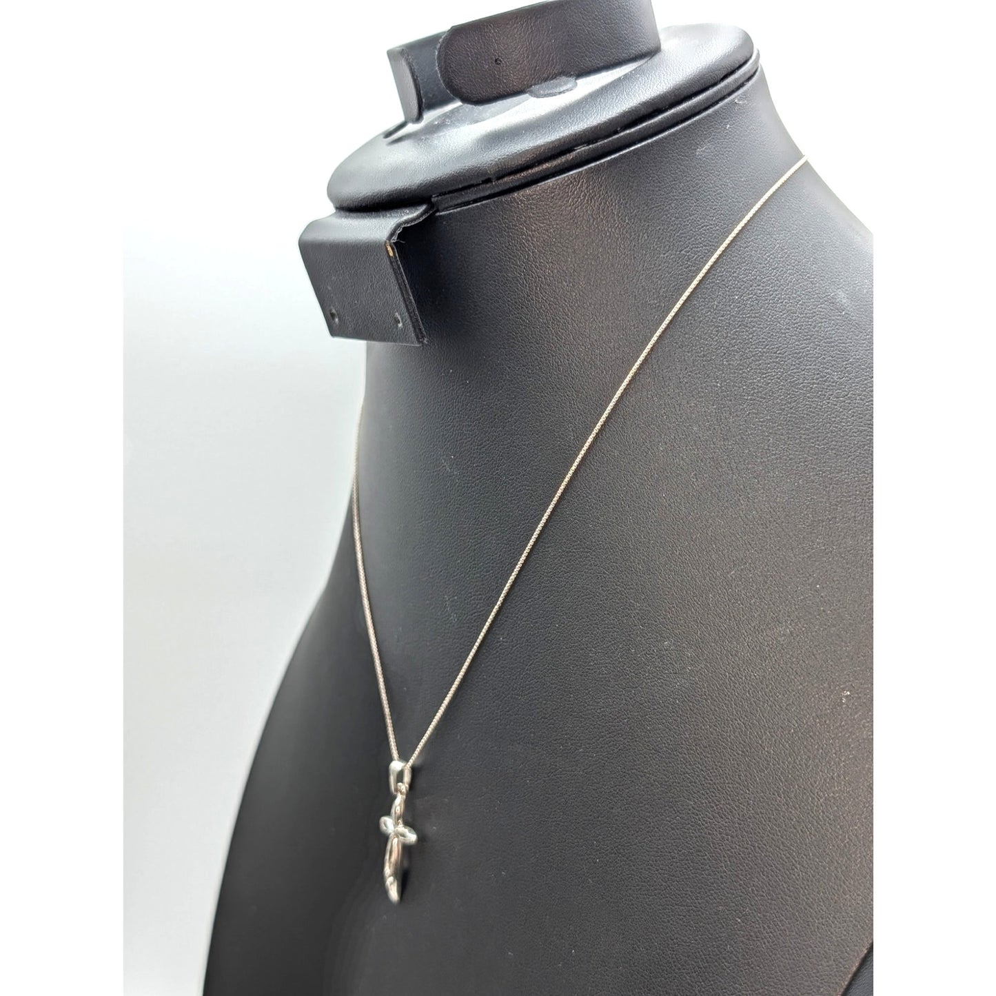 925 Sterling Silver Diamond Cut Open Cross Pendant Box Chain 17" Necklace