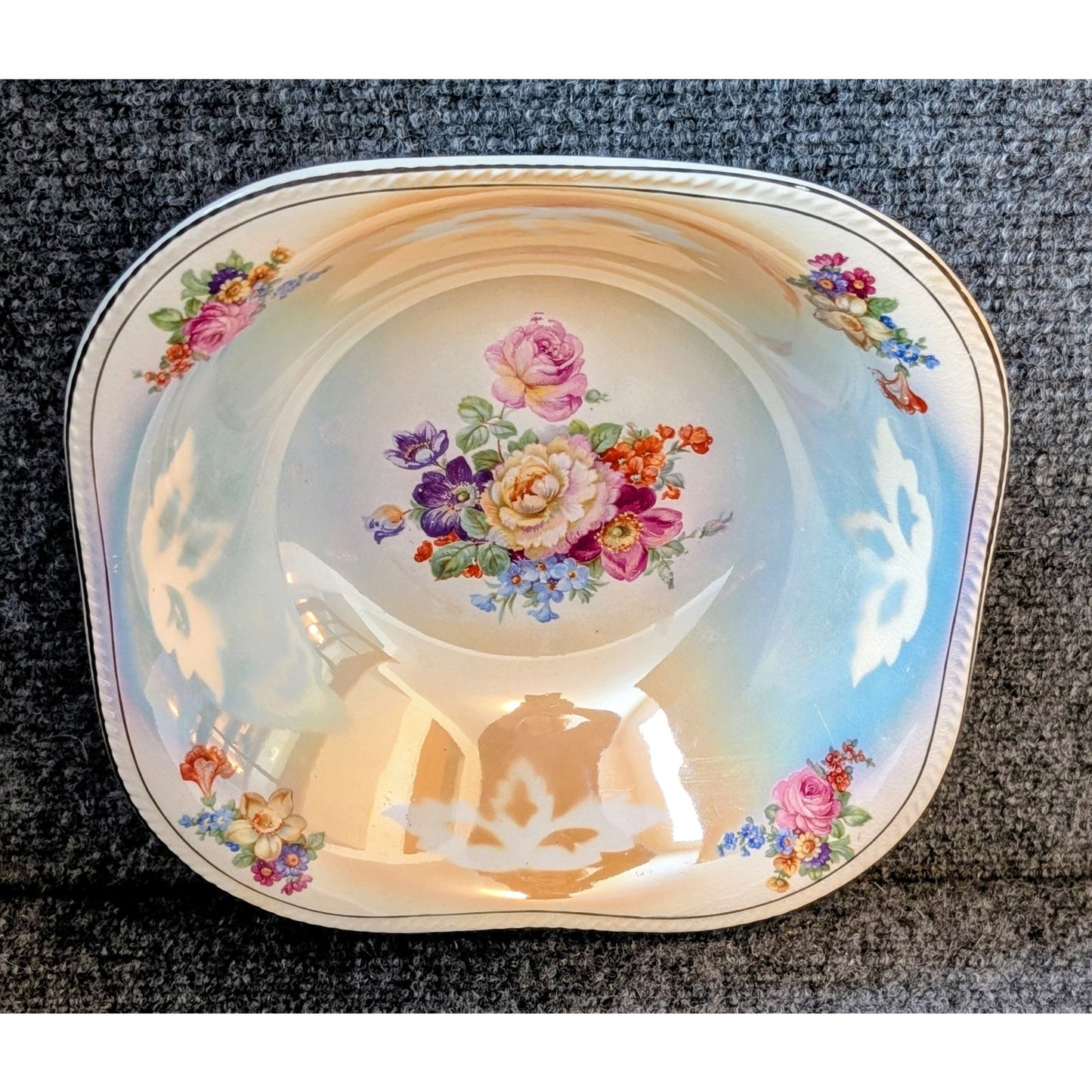 Vintage Crown Ivory Large Serving Bowl Floral Design Japan 11 30