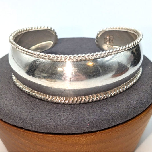 Vintage Taxco 925 Sterling Silver Rope Border Cuff Bracelet 24.97g