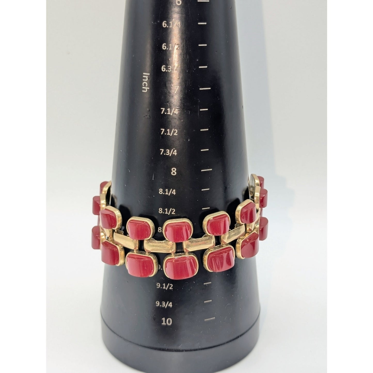 Red Acrylic Gold Tone Chain Link Bracelet One Size Fits Many