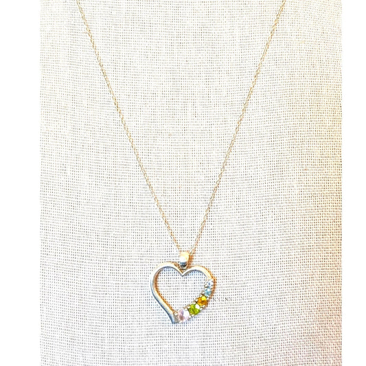 925 Sterling Silver Multi-Color Crystal Heart Necklace on Sterling 18" Chain
