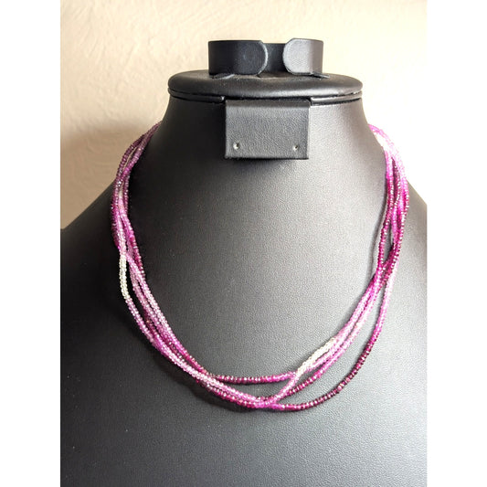 Natural Ombre Pink Spinel Gemstone Beaded 4-Strand Hook Clasp 19" Necklace
