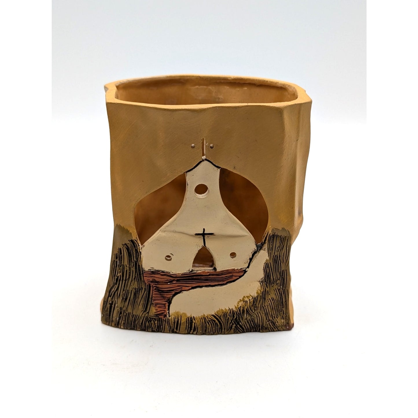 Paper Bag Pottery Luminaria Ceramic Pottery Signed by Justin Numbered Southwest