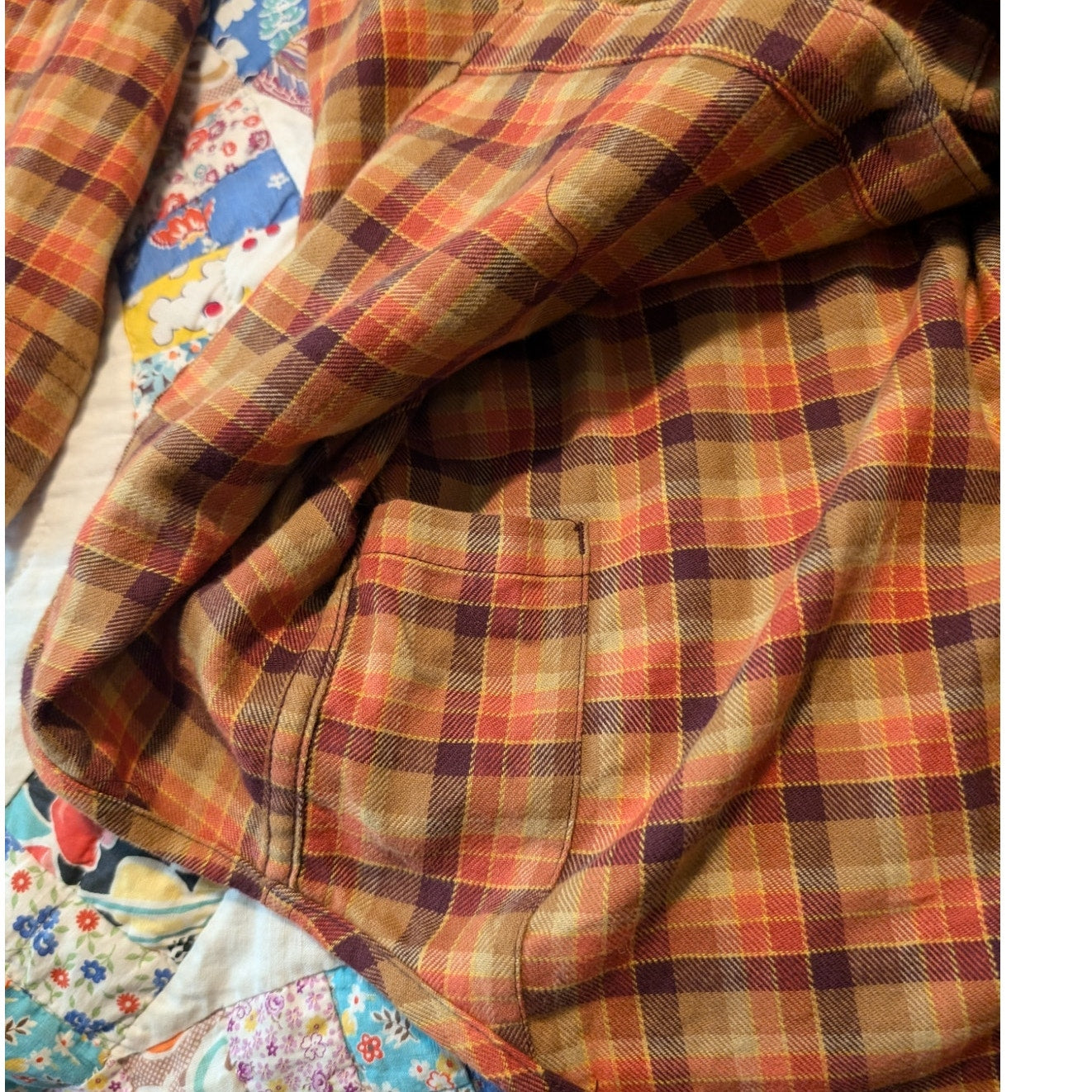 Columbia Orange Plaid Reg Fit Cotton Stretch Flannel Button Up Shirt Mens Sz L