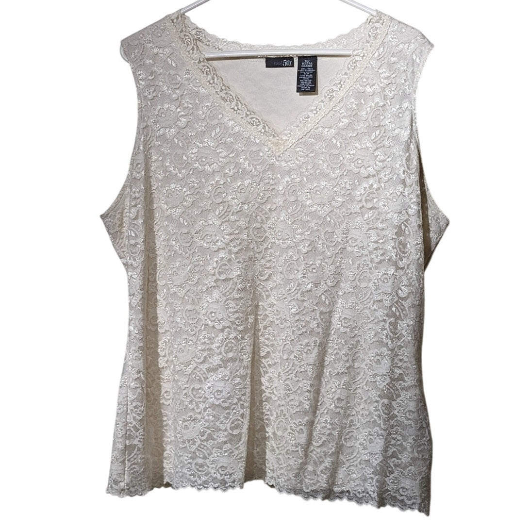East 5th Woman Cream V-Neck Lace Overlay Shell/Tank Top Womens Size 1X