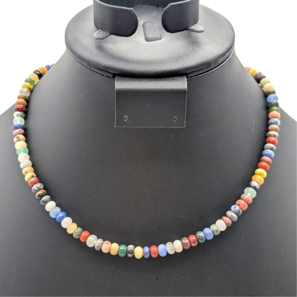 S & P 925 Sterling Silver Semi-Precious Stone Bead Boho Choker 17.5" Necklace