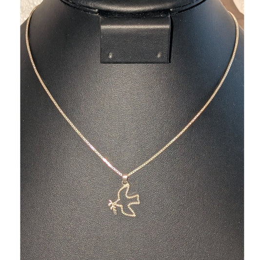 Silpada Dove with Olive Branch 925 Sterling Silver 16" Box Chain Necklace