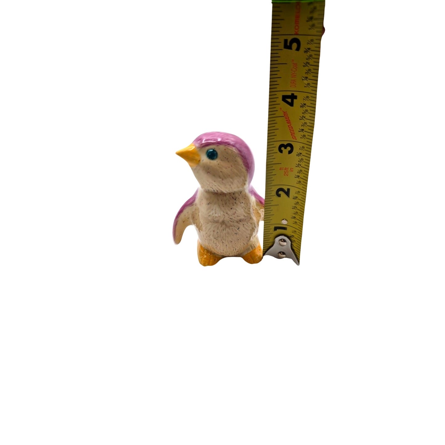 Vintage Signed Pink Cream Yellow Ceramic Penguin Figurine