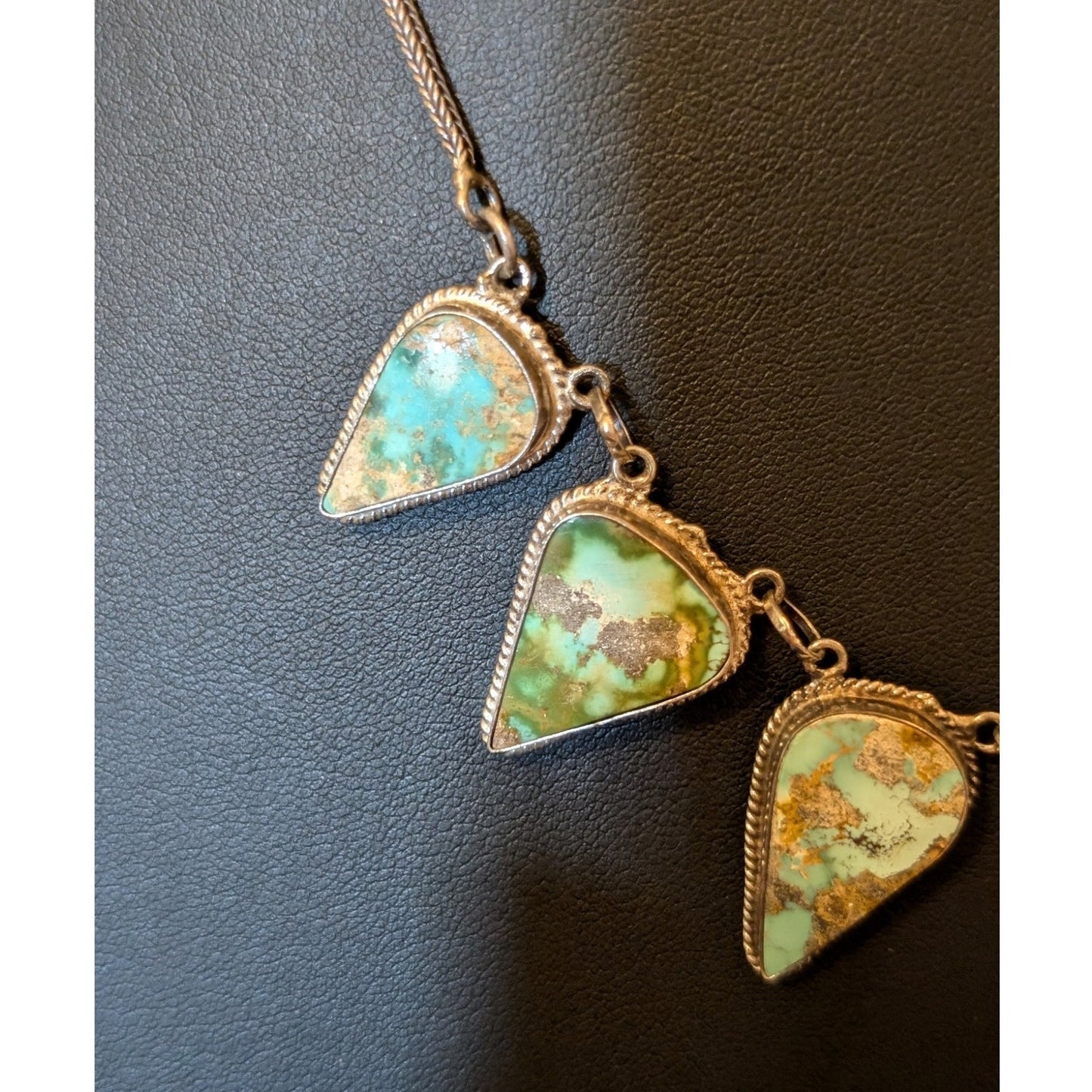 Vintage Teardrop Turquoise Stone Source Unknown Sterling Statement Necklace