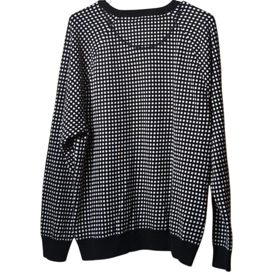 Kenneth Cole New York 100% Cotton Black Check Crew Neck Sweater Size XL