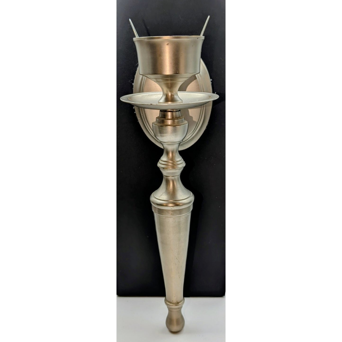 Vintage Heavy Brushed Silver Tone Wall Sconce Candle Holder W/ Removable Clips