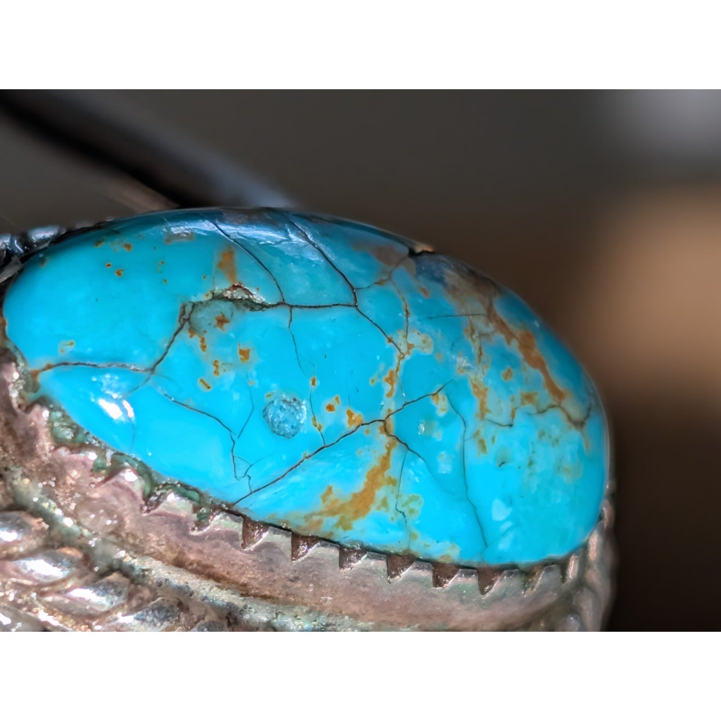 Vintage Signed LR Sterling Native American Southwestern Turquoise Cuff Bracelet