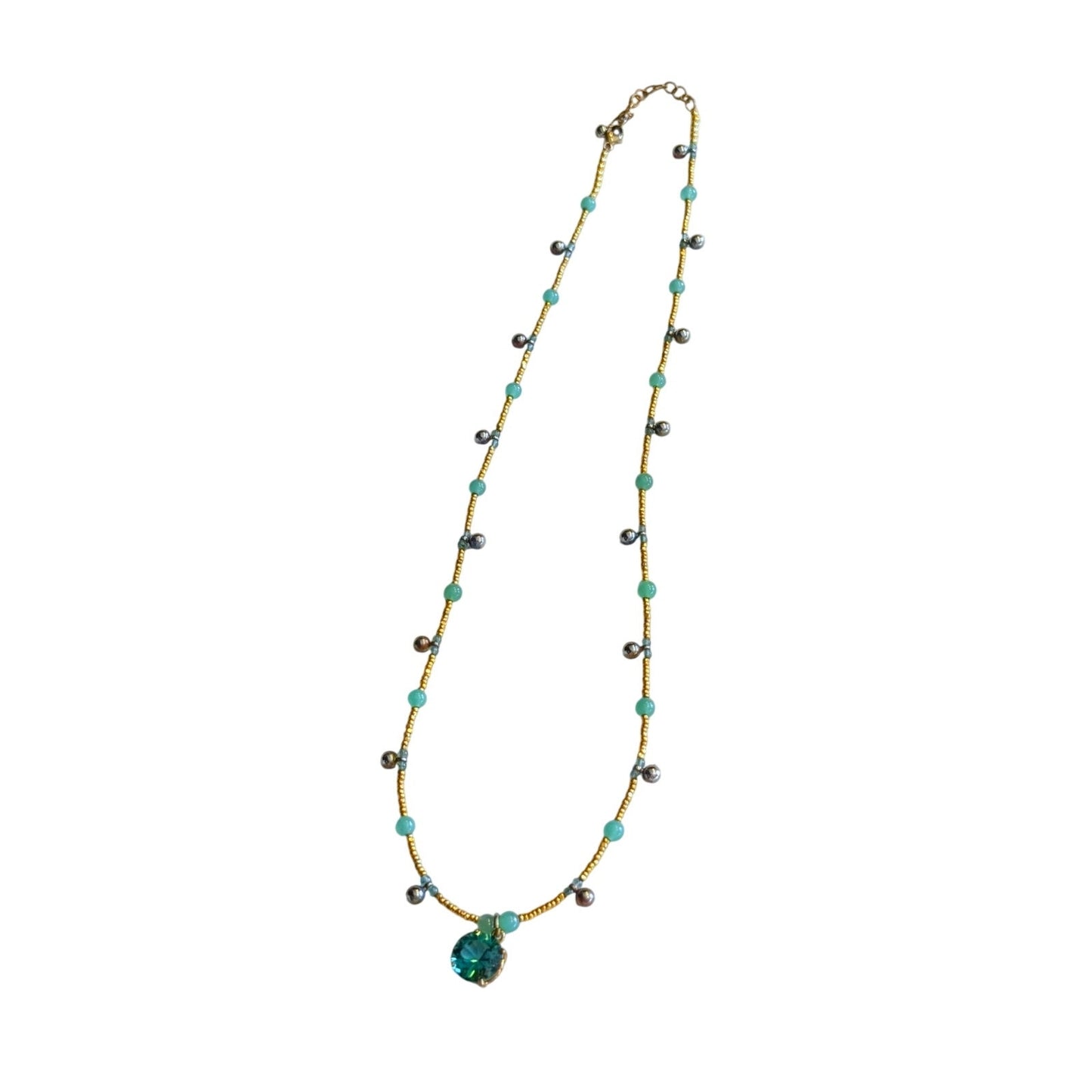 Two Green Gemstone Gold Bead Necklaces