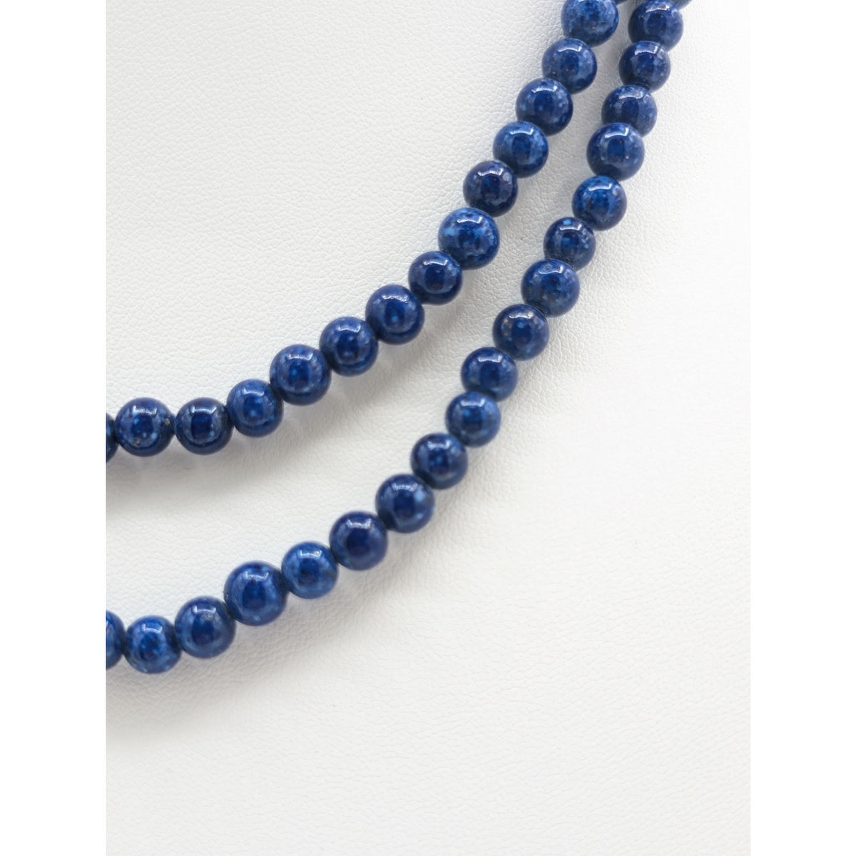 Vintage Double Strand 6mm Lapis Lazuli Beaded Gold Tone Slide In Clasp Necklace