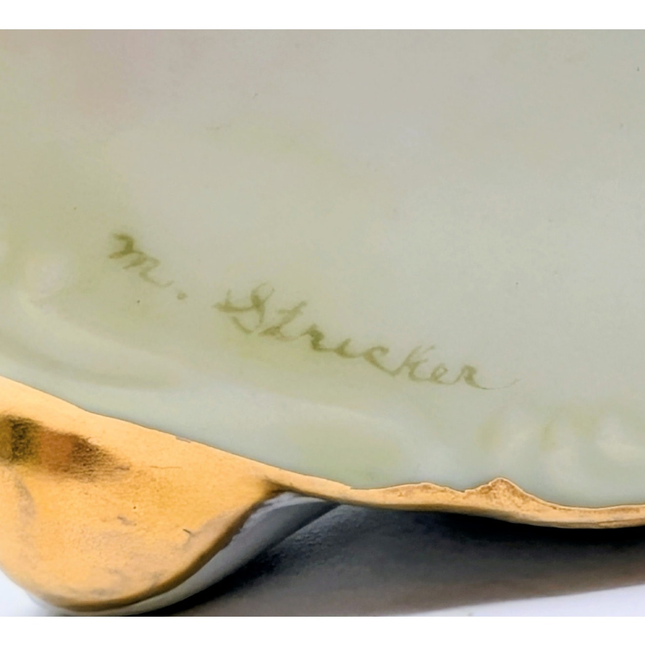 Vintage Signed M. Stricker Hand Painted Porcelain Gilt Edge Floral Pocket Vase