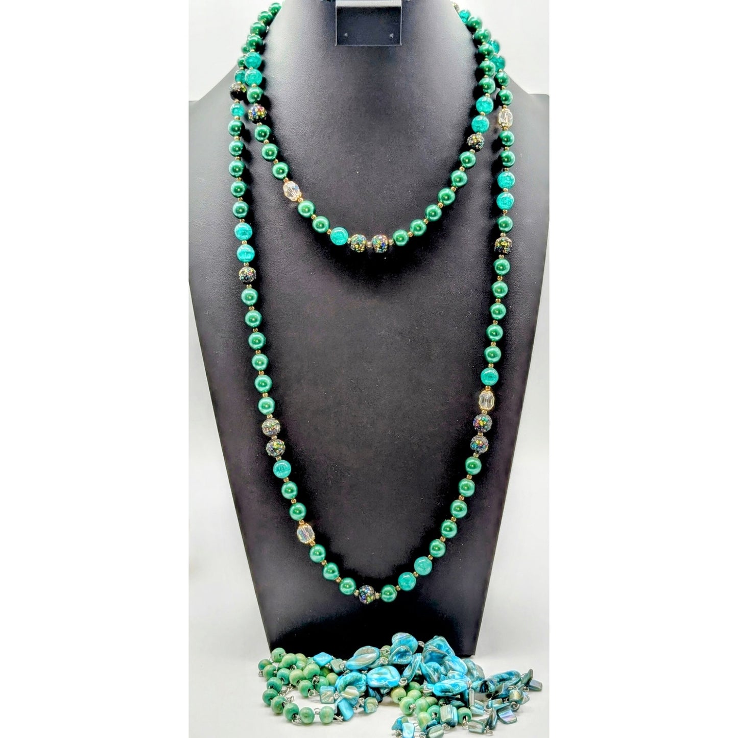 Lot of Two Green Blue Beaded Necklaces