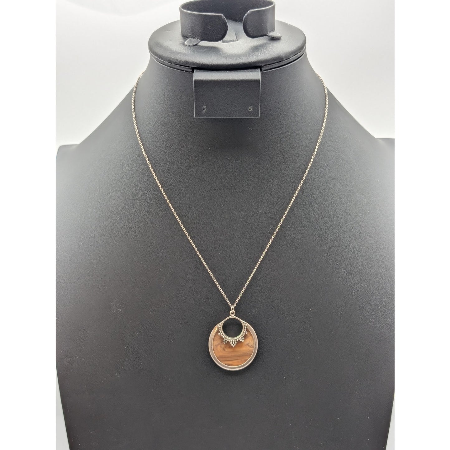 925 Sterling Silver Wood Grain Bali Disk Pendant 18" Necklace