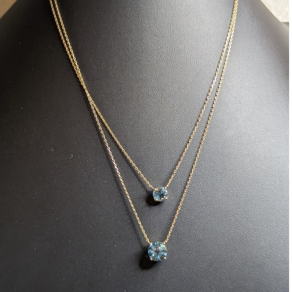 925 Turkey Sterling Vermeil Double Strand Blue Topaz Solitaire Pendant Necklace