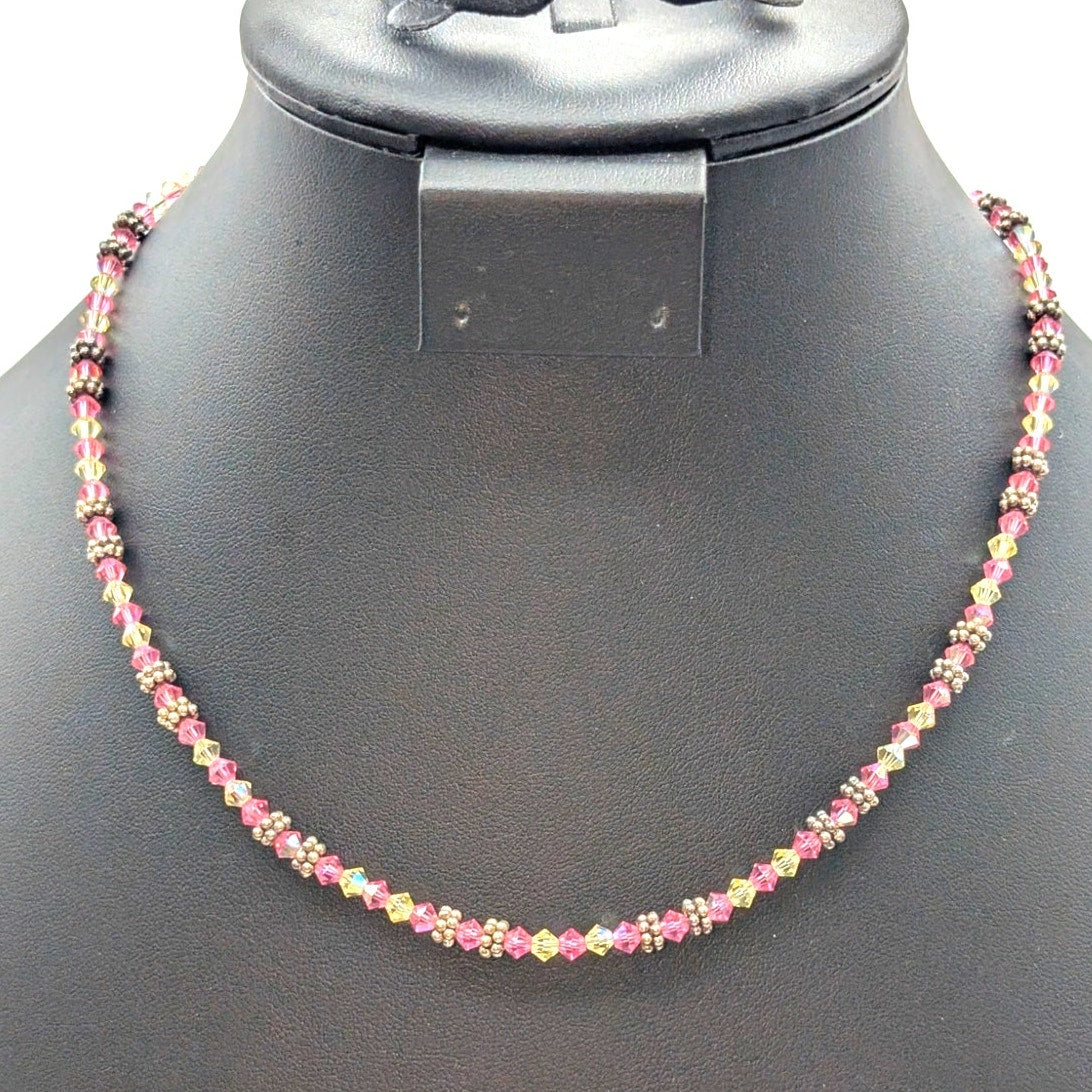 Elise Ryan 925 Sterling Silver Pink Clear Bicone Crystal Bead 18" Necklace