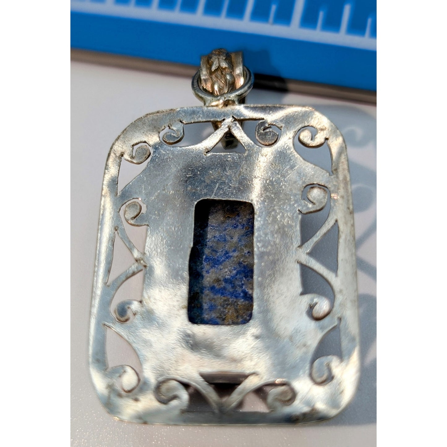 VTG Filigree 925 Sterling Silver Setting Rectangle Lapis Lazuli Pendant (Only)
