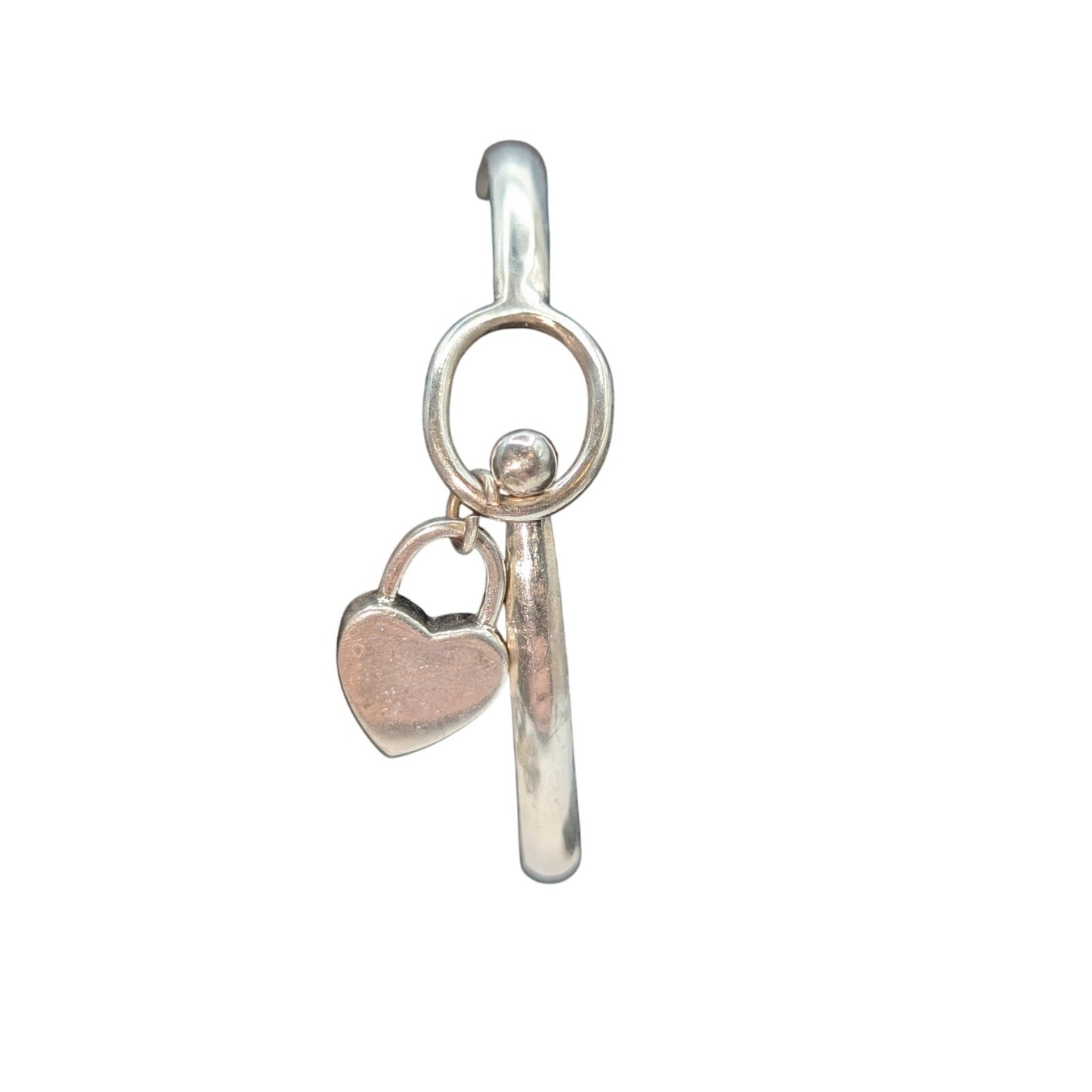 Vintage 925 Sterling Dangle Heart Charm Ball Hook Clasp Bangle Bracelet